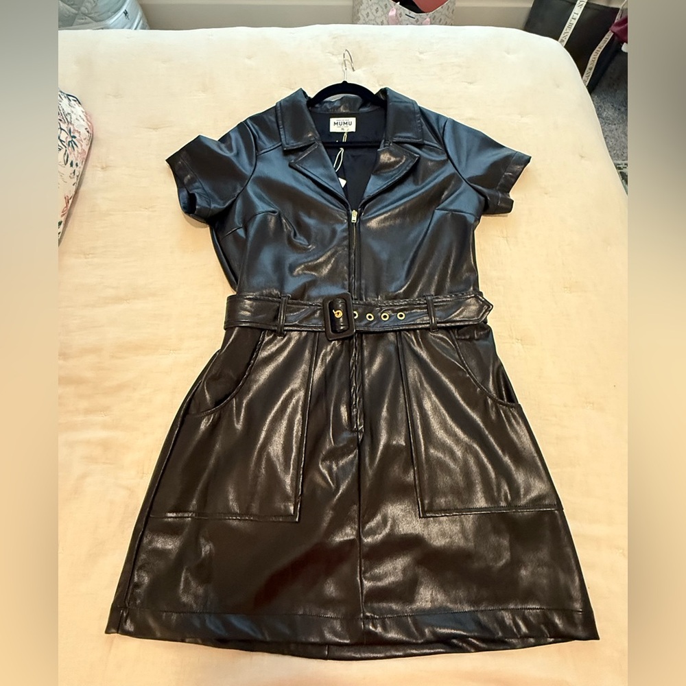 Show Me Your MuMu- Outlaw Dress- Black Faux Leather Dress- XL-NWT